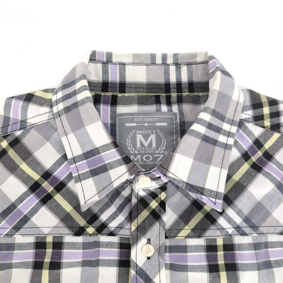 Most Official Seven MO7 Mens Checkered Button Down Short Sleeve Shirt - Size L - Picture 3 of 12